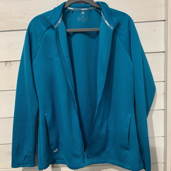 Adidas Women's Textured Layer Long Sleeve Full Zip Jacket Aqua 
Blue Size L - Picture 7 of 9